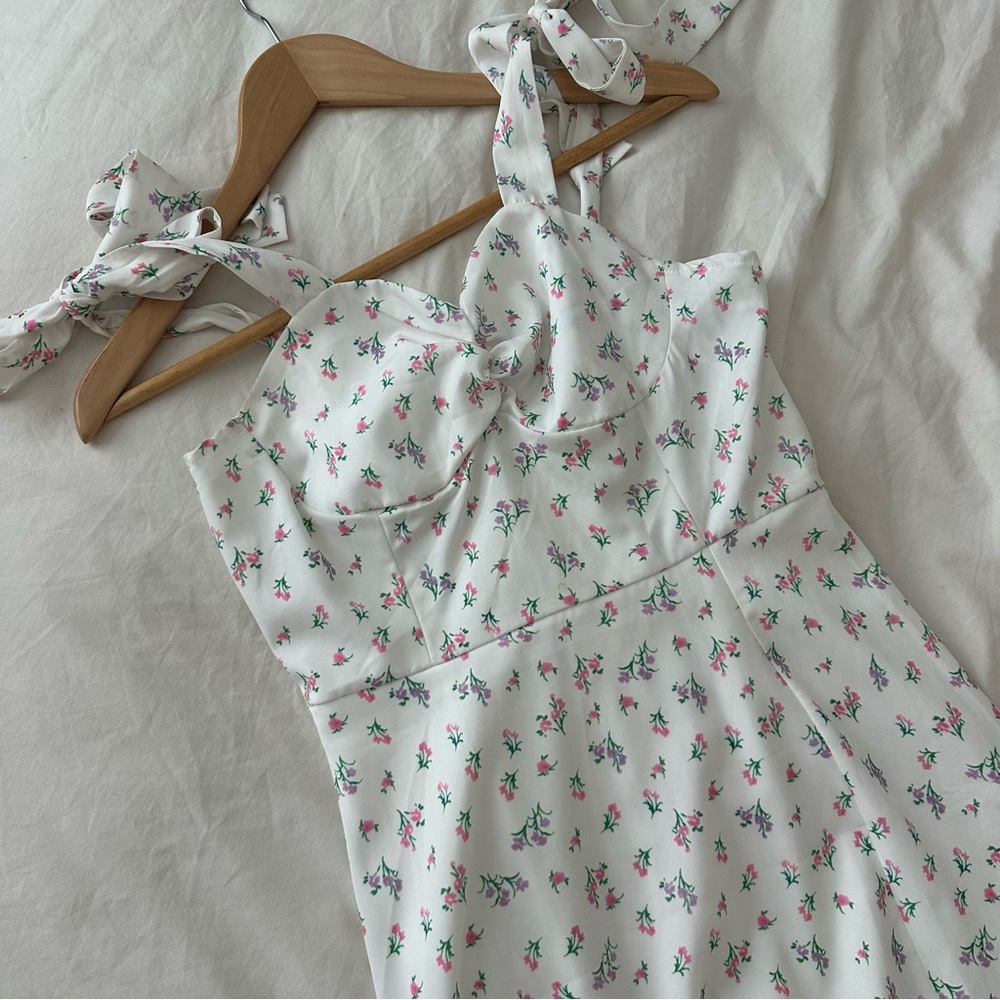 Floral White Midi Dress Sz XS
